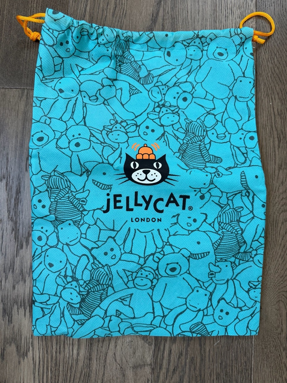 Jellycat Aqua Drawstring Dust Bag with Orange Cord
